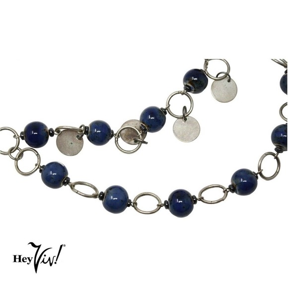 Vintage Double Strand Necklace w Circle Pieces & Blue Green Beads 21" - Hey Viv - Picture 2 of 4